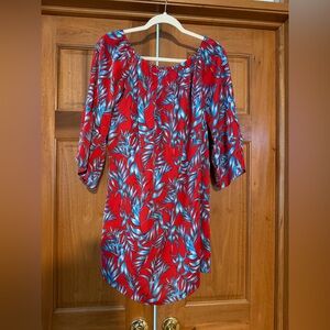 Vibrant Red and Blue Floral Dress